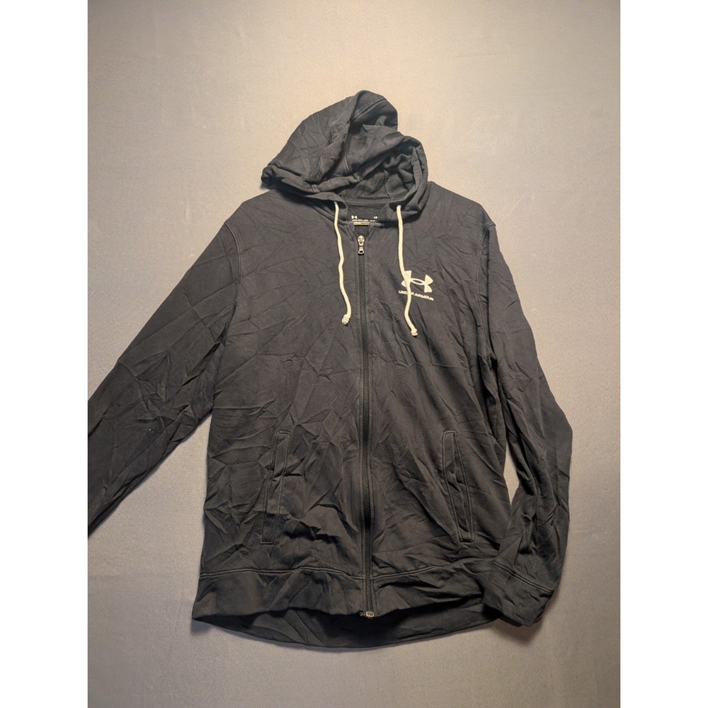 Under Armour Hoodie Mens Large Black Fleece Lined Full Zip Logo Sweatshirt